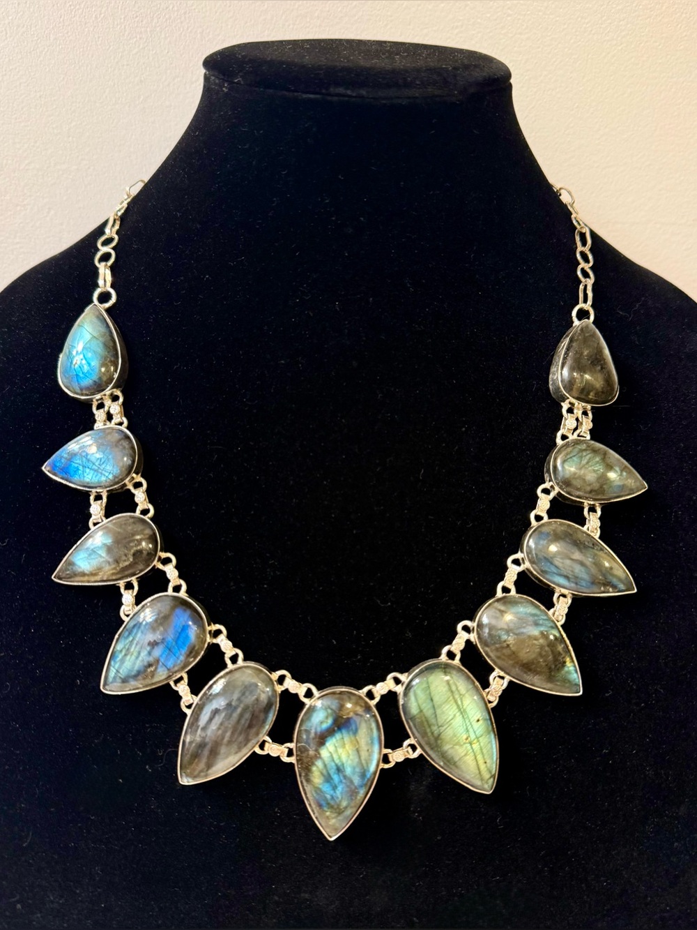 Blue Fire Labradorite Statement Necklace 22” Long